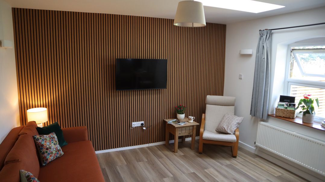 A living room with a TV and sofa at Castle Rag in Parkend