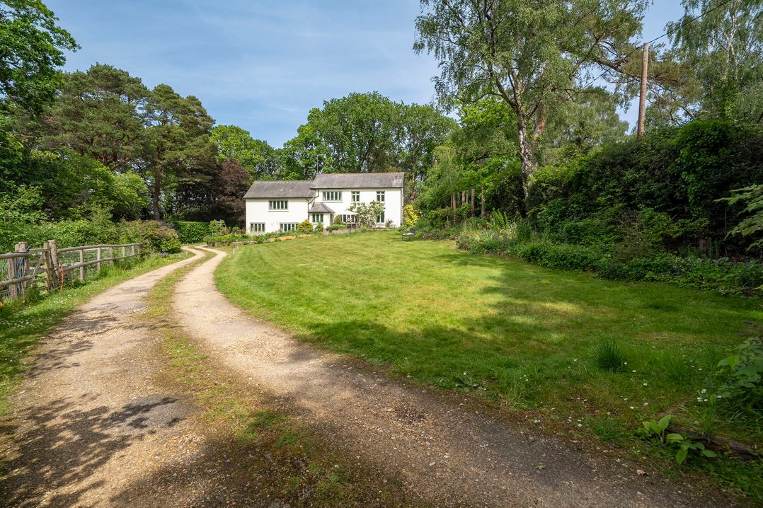 A house with a driveway and grass area at Primrose Spinney in Highwood near Ringwood