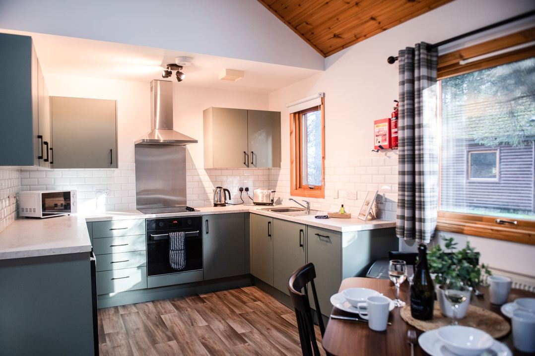 A kitchen with modern appliances at Sidlaw Spa in Fowlis near Dundee