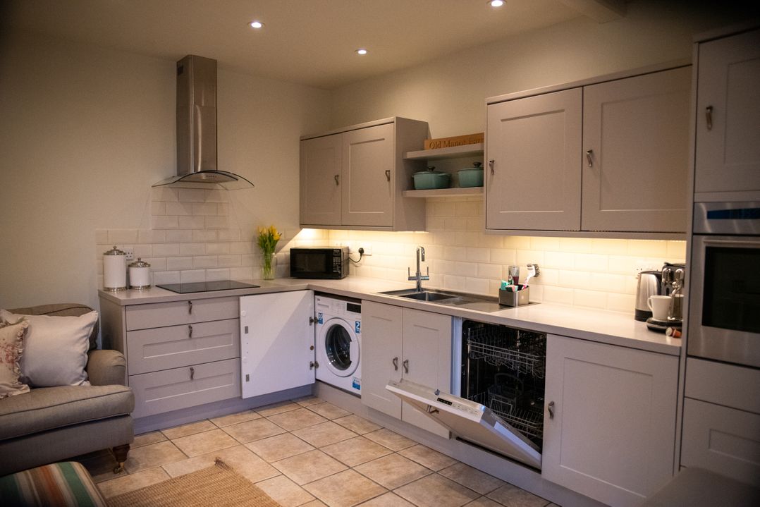A kitchen with sink and appliances at The End Low Ham near Langport