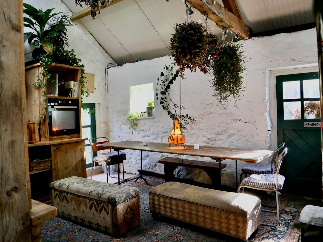 Yurts, barn and fire pit in a Snowdonia valley