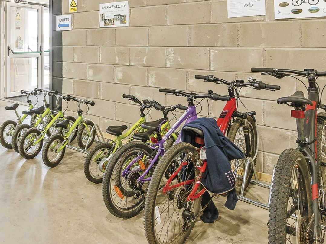 A row of bicycles in a hallway at Sidlaw Spa in Fowlis near Dundee