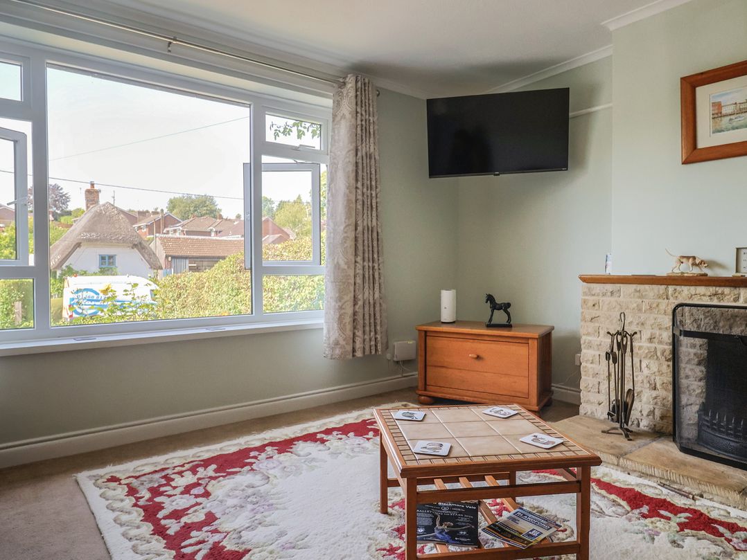A living room with a television and a coffee table at Tane in Winterborne Stickland