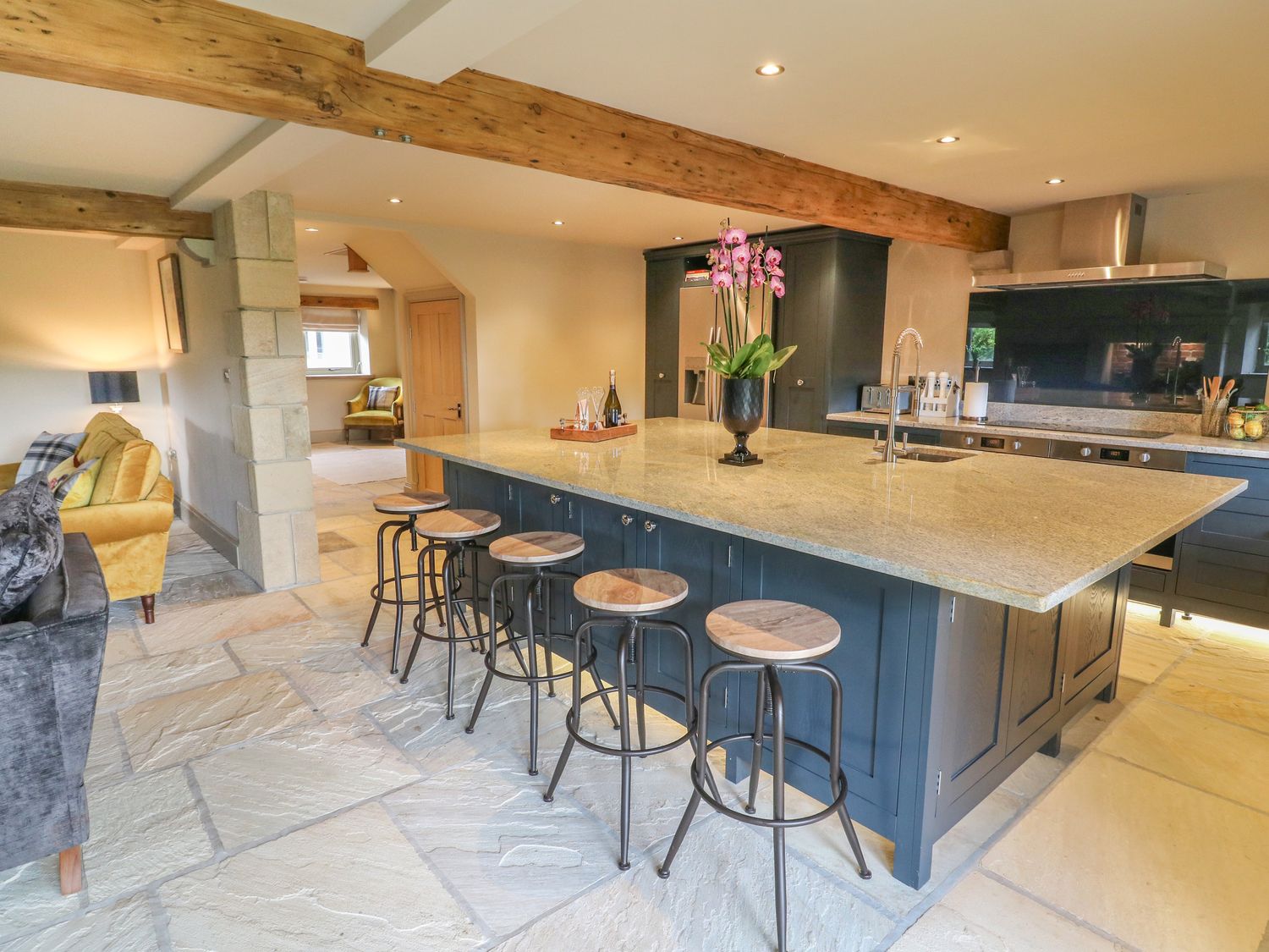 Kitchen area with breakfast bar at The Old Shippon Cowling ( Ref 1017543 ) Holiday cottage at The Old Shippon Cottages Cowling North Yorkshire