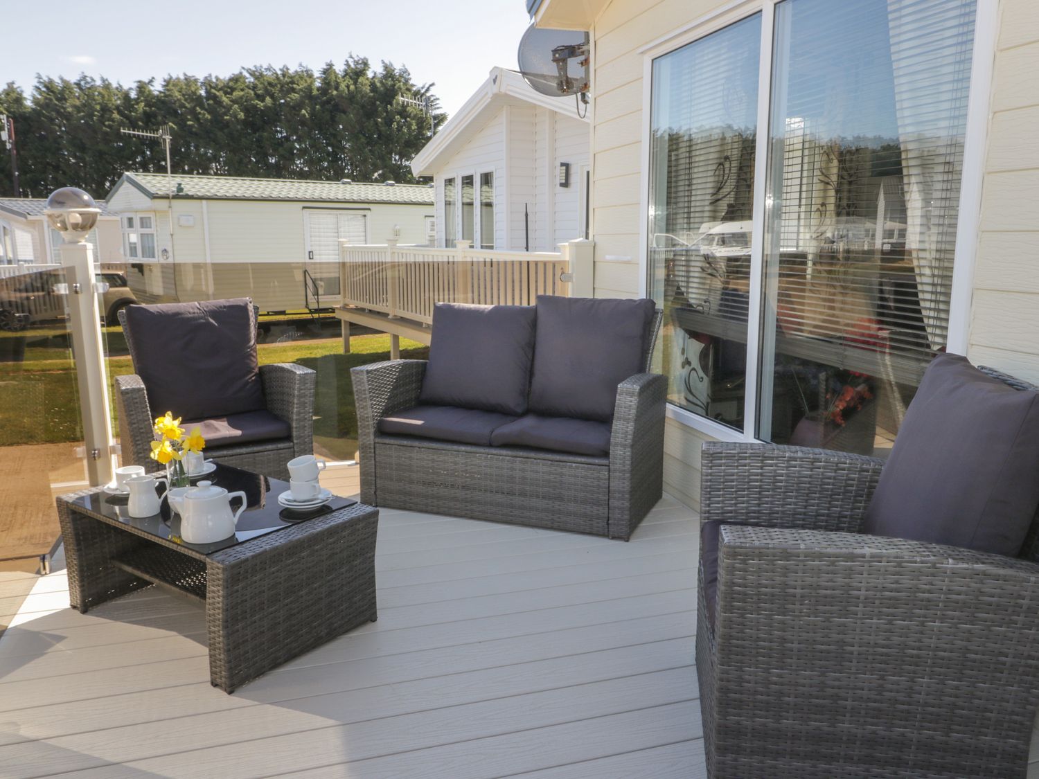 Decking area Decking area at Two Little Ducks Holiday Lodge ( Ref 1059418 ) Cayton Bay Accommodation near Scarborough North Yorkshire