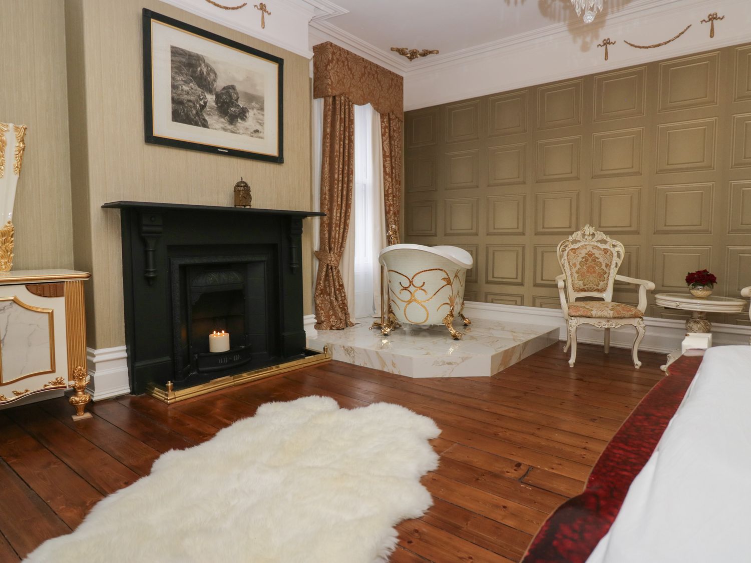 Beechgrove Manor in Workington, Cumbria. Hot tub. Woodburning stove. Near coast. Smart TV. En-suite.