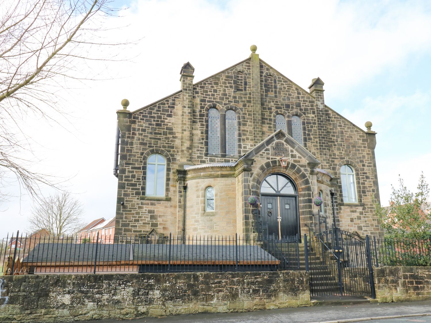 The Miners Hall in Stanley, County Durham. Chapel conversion. Stained-glass windows. Hot tub. Sauna.