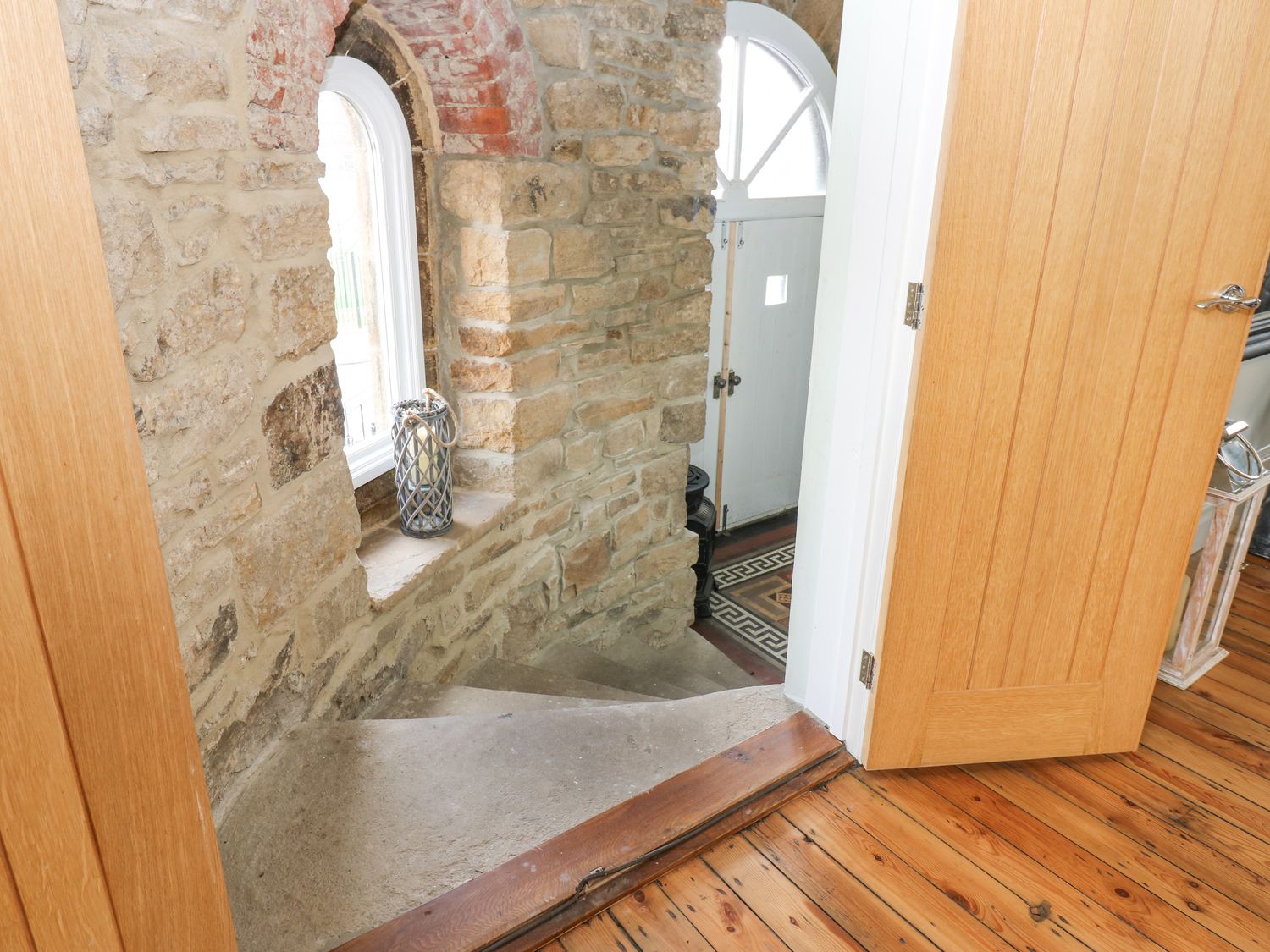 The Miners Hall in Stanley, County Durham. Chapel conversion. Stained-glass windows. Hot tub. Sauna.