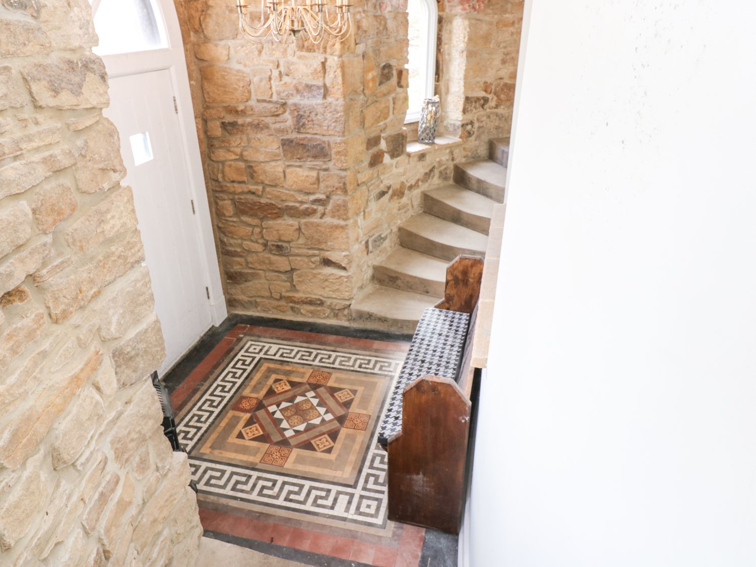 The Miners Hall in Stanley, County Durham. Chapel conversion. Stained-glass windows. Hot tub. Sauna.