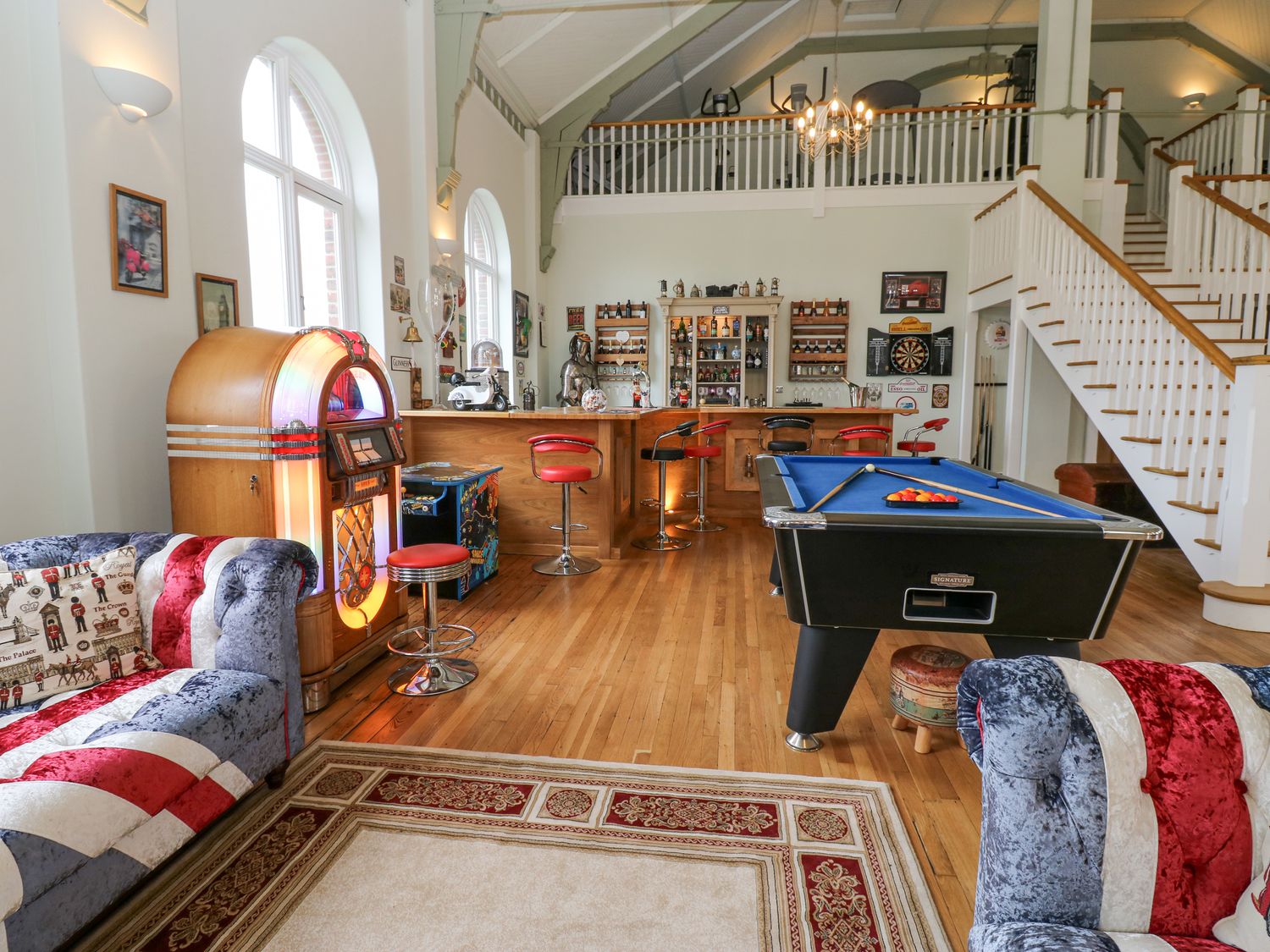 The Miners Hall in Stanley, County Durham. Chapel conversion. Stained-glass windows. Hot tub. Sauna.