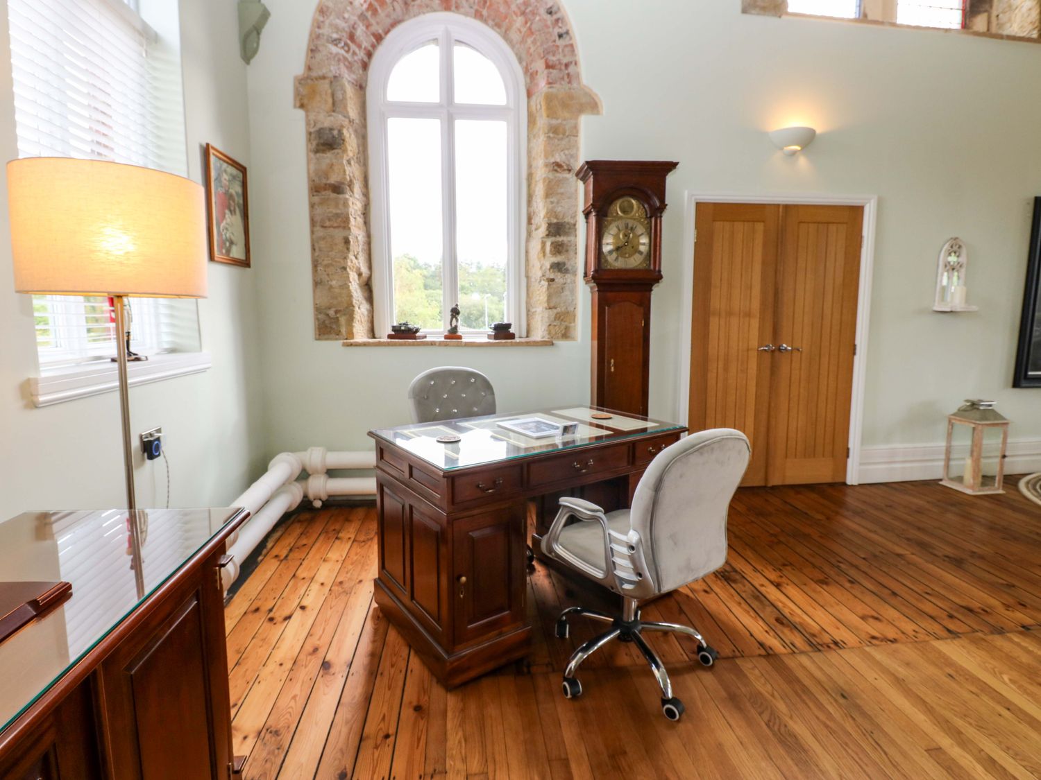 The Miners Hall in Stanley, County Durham. Chapel conversion. Stained-glass windows. Hot tub. Sauna.