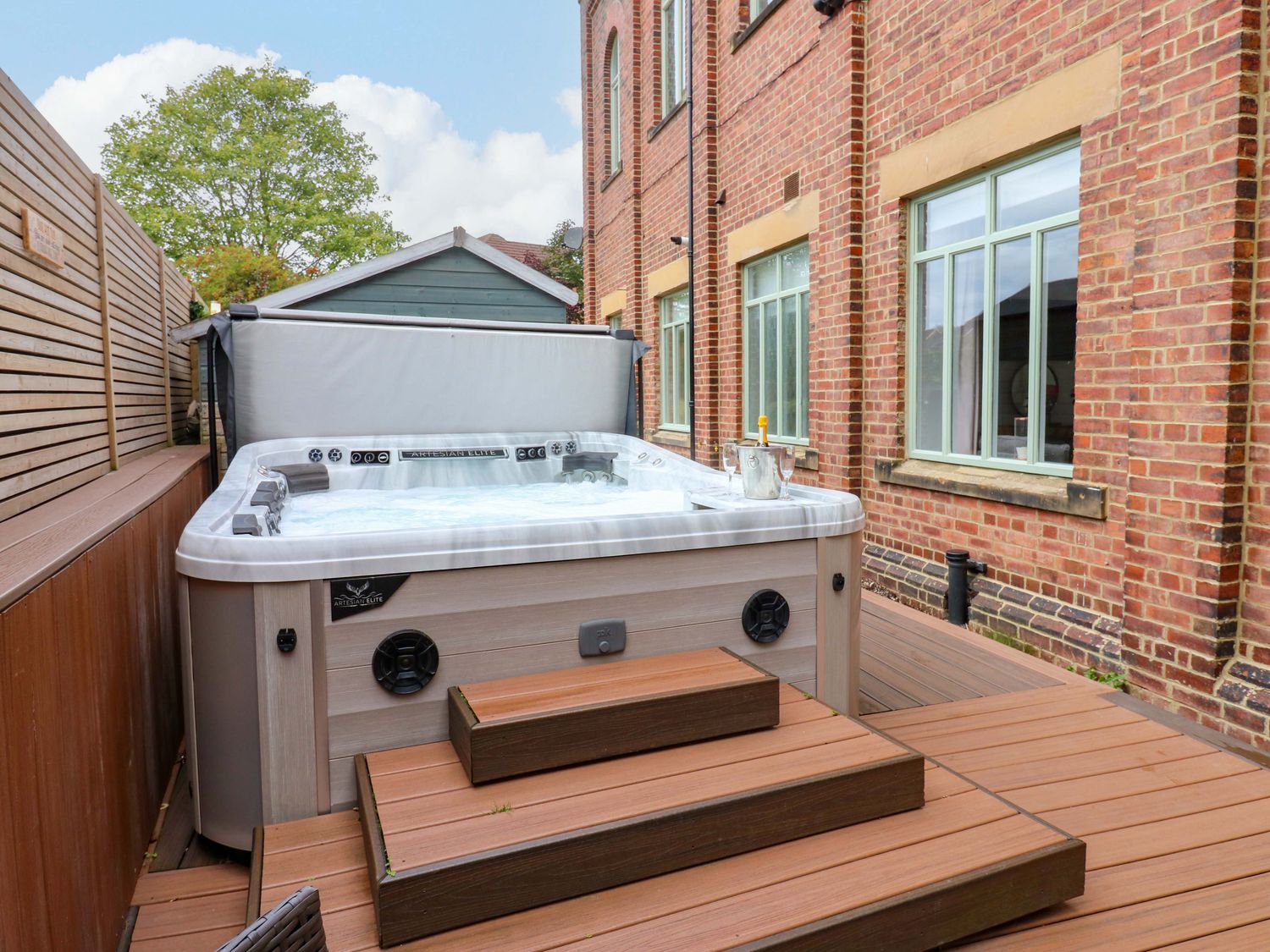 The Miners Hall in Stanley, County Durham. Chapel conversion. Stained-glass windows. Hot tub. Sauna.