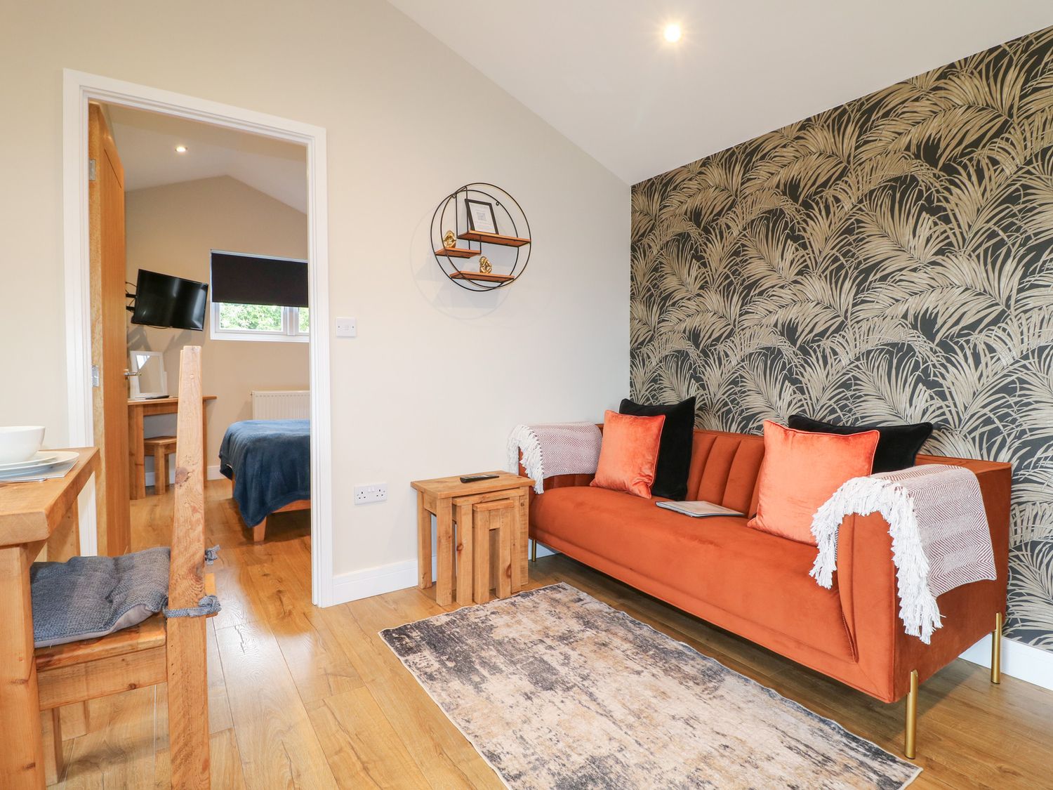 Birch, Donisthorpe, Leicestershire. Adult-only, one-bedroom lodge with hot tub and stylish interior.