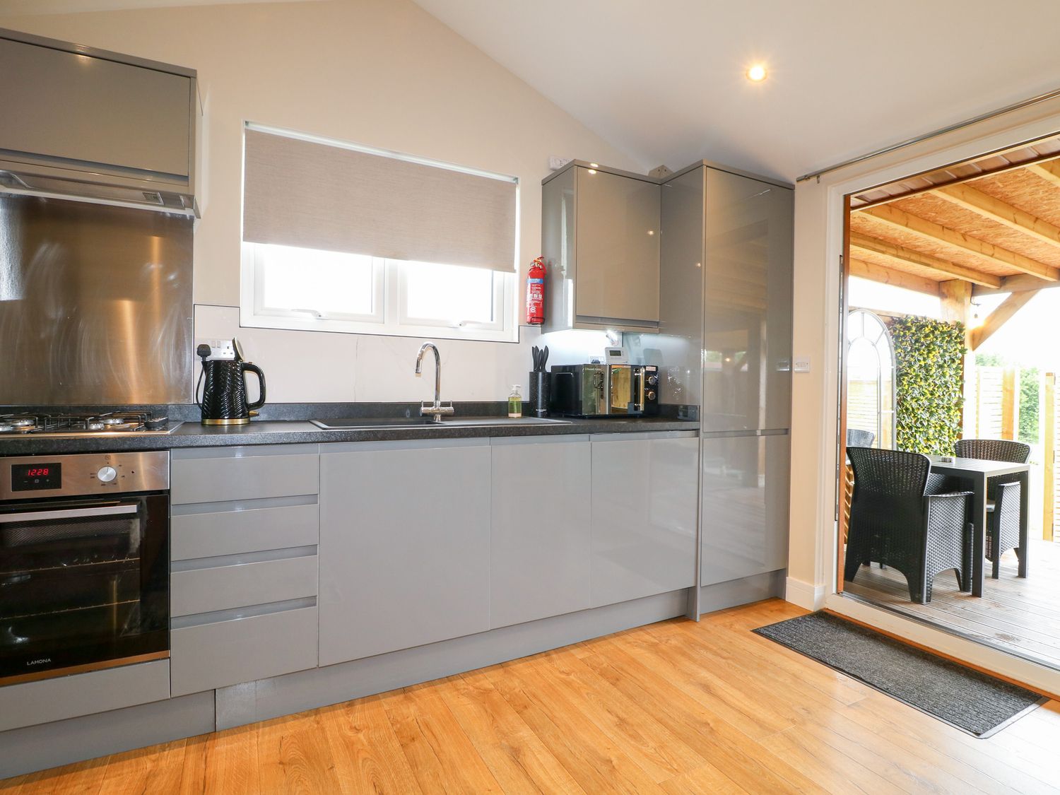 Birch, Donisthorpe, Leicestershire. Adult-only, one-bedroom lodge with hot tub and stylish interior.