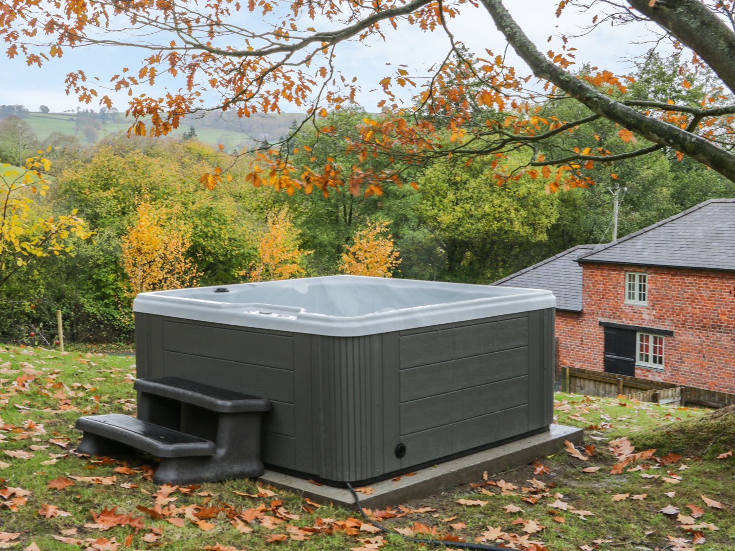 Woodside Cottage, Kerry Powys. Hot tub. Open-plan. Rural. Exposed beams. Single-storey. Pet-friendly