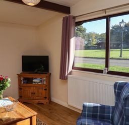 A living room with a television and an armchair at Orchid Lodge Saltburn-by-the-Sea
