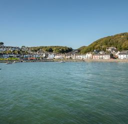 A coastal village with houses along the shore and a hill in the background at Cuckooland in Borth-Y-Gest