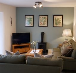 A living room with a sofa and television at The Honey Pot in Garndolbenmaen