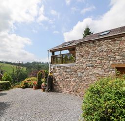 An outdoor area with a stone wall and plants at Dan Castell Cottage Llandeilo, Carmarthenshire