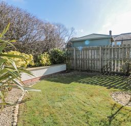 A garden with grass a small tree a wooden fence and plants at Cushat House Stamford near Embleton
