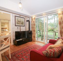 A living room with a television and sofa at Orchard Lodge in Bolney