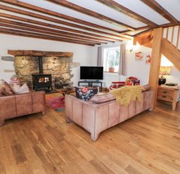 A living room with a fireplace and television at Greffyn in Betws-Y-Coed