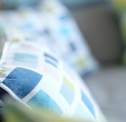 A close up of patterned cushions on a sofa at Halcyon Cove in Carbis Bay