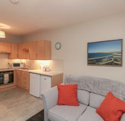 A kitchen with appliances and a sofa at Beck View