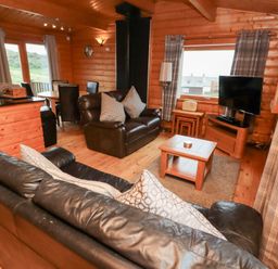A living room with a sofa and a TV at Heather Cottages - Brown Owl in Bamburgh