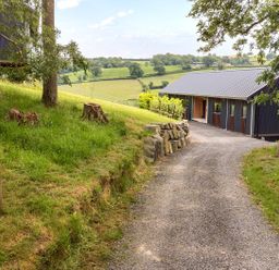 A gravel path leading to a house with trees on the side at Bwncath in Garthmyl