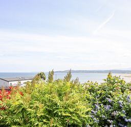 A view of the ocean with green plants at Bryn Mor in Benllech