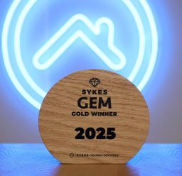An award plaque displayed in front of a neon sign at Oh Deer Ashbourne
