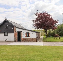 A rural house with a brick and white wall near a tree and lawn at Strawberry Bank - Kingfisher in Pyworthy near Bridgerule