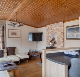 A living room with a television and sofa at Willow in Swanage