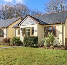 A single story house with cream walls and dark roof surrounded by grass and bushes at Inny Brook Burrow in Davidstow near Camelford