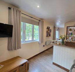 A living room with a television and window at Ty Barddu in Cwmorgan near Newcastle Emlyn