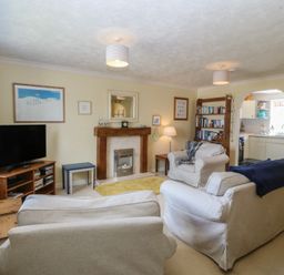 A living room with a television and fireplace at Wingelock in Rhosneigr