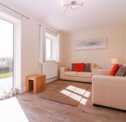 A living room with a sofa and lamp at Country Cottage in Brecon