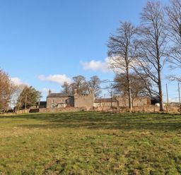 A house surrounded by trees and grass at Cragg Lodge in West Woodburn