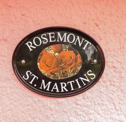 A nameplate with roses at Rosemont in St. Martins