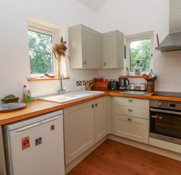 A kitchen with a sink and appliances at Delfryn in Llandeilo