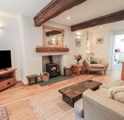A living room with a fireplace and television at Daffodils in Ambleside
