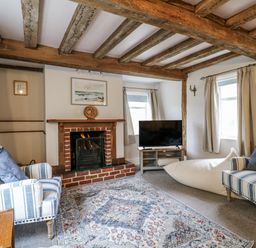 A living room with a fireplace and television at White Gates in Banham