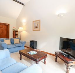 A living room with a television and sofa at Holly Berry in Wood Norton near Foulsham