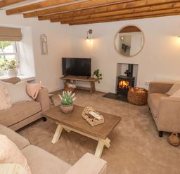 A living room with a sofa and television at Penwyn in Solva
