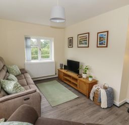 A living room with a sofa and television at Glandwr House in Crossgates near Llandrindod Wells