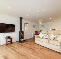A living room with a fireplace and television at Folly View in Cambrose near Illogan