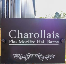 A sign for Charollais at Plas Moelfre Hall Barns in Oswestry