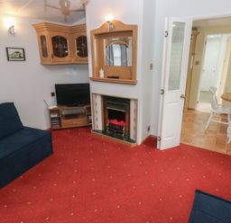 A living room with a television and fireplace at Static Caravan