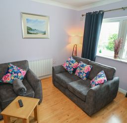A living room with a sofa and armchair at Kathleens Cosy Apartment in Galway